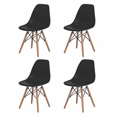 Imagem de Kit Jogo 4 Cadeiras De Jantar Atendimento Charles Eames Eiffel Base de Madeira Wood (Preto)