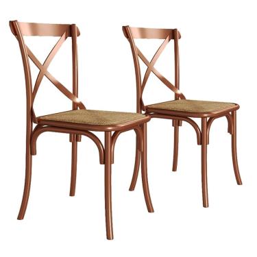 Imagem de Par Cadeira Katrina Cobre Assento Rattan Bege New Green