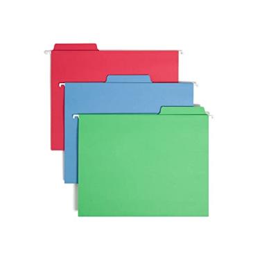 Imagem de Smead FasTab Hanging File Folder, 1/3-Cut Built-in Tab, Letter Size, Assorted Primary Colors, 18 per Box (64053), Primary Color Assortment