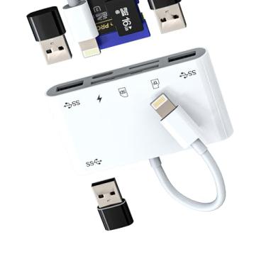 Imagem de Adaptador carregador de leitor de cartão micro SD Lightning para USB 6 em 1 para iPhone 13 14 Pro Max para iPad Dongle para Apple MFI Certified Hub Cable TF OTG Camera Memory Cord Conversor Splitter