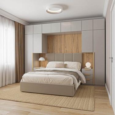 Imagem de Guarda-roupa Modulado 10 Peças 12 Portas com 2 Mesas de Cabeceira Jade Cabecasa Madeiramadeira Cinza Urbano