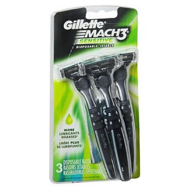 Imagem de Lâminas de barbear descartáveis Gillette Mach3 sensíveis 3 cada da Gillette (pacote com 2)