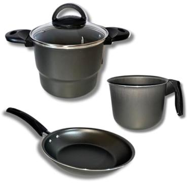 Imagem de Jogo Panelas Cuscuzeiro 16 Frigideira N°20 Caneco N°14 (Grafite)