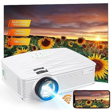 Imagem de Projetor, mini projetor PONER SAUND WiFi 1080p compatível com projetor de vídeo doméstico e externo, 5500 Lux 530.4 cm, compatível com telefone, computador, laptop, USB, HDMI
