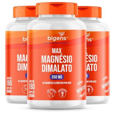 Imagem de Max Magnésio Dimalato, 350mg de magnésio elementar por dose, Bigens 180 cápsulas (Kit 3)
