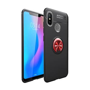 Imagem de Caso de proteção para xiaomi mi 6x / mi a2 caso macio Tpu. Caso à prova de choque 360 ​​graus de giro Metal Magnetic Ring Kickstand Dissipação de calor Anti-Fall Case Protetora(Black+Red)