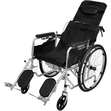 Imagem de Cadeira de rodas oxford dobrável, cadeira de rodas reclinável, cadeira de banheiro totalmente deitada, 6 velocidades ajustável, cadeira de rodas para idosos e deficientes adultos