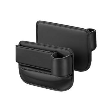 Imagem de Organizador de enchimento de lacunas de assento de carro com suporte de copo, caixa de armazenamento ajustável de couro multifuncional universal e organizador de bolso lateral do carro para guardar