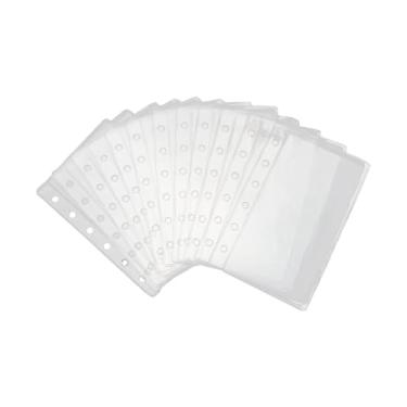 Imagem de Bolsos para fichário A7, 12 unidades de bolsas de PVC para fichário, folhas soltas, 6 furos, envelopes de orçamento para dinheiro, bolsas transparentes para protetores organizar fotos, cartões, notas