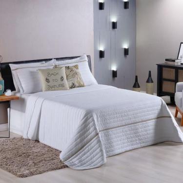 Imagem de Kit Roupa de Cama 5 Peças QUEEN Inove Nature Branco/Cáqui - Tô Decoran