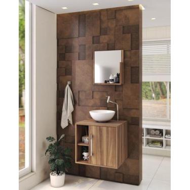 Imagem de Gabinete P/Banheiro C/cuba R30 e Espelheira Soft 50cm - Compace, Nogal