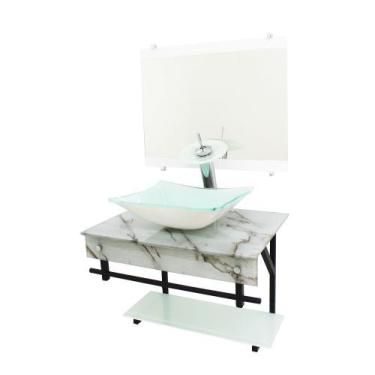 Imagem de Gabinete de vidro 60cm apx com cuba quadrada - mármore branco - Cubas 