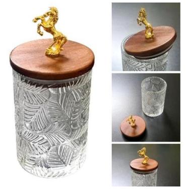 Imagem de Bomboniere Potiche Vidro Baleiro Tampa Madeira 13X9 - Imports