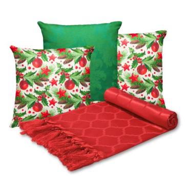 Imagem de Kit Manta Xale Sofá Natal com 3 capas de Almofadas 45x45 - MUMUDECOR, 