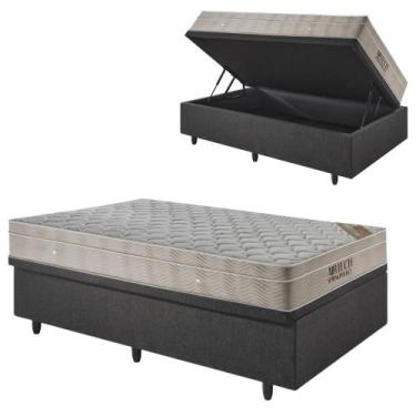 Imagem de Base Box Baú 96x203 Linho Cinza com Colchão Airtech Ortobom Molas Ensa