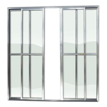 Imagem de Porta de Alumínio de Correr 210x200cm 4 Folhas com Vidro Liso e Anodiz