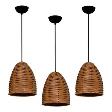 Imagem de Kit 03 Lustres Luminaria Pendente De Junco - Ratan - Vime - Ideal para