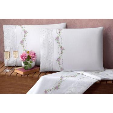 Imagem de Jogo de Cama Lençol Bouquet Queen 100% Algodão Branco 04 Peças - Thay 