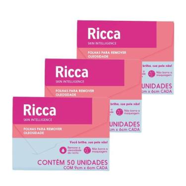 Imagem de Kit 3x 50 Lenços Removedor de Oleosidade Facial Limpador 9x6cm Ricca