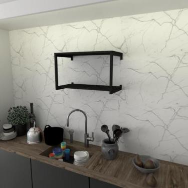 Imagem de Prateleira industrial suspensa estante parede nicho preto cozinha escr