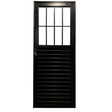 Imagem de Porta social 2,10x80 lado ESQUERDO no alumínio preto - Comercial Pais 