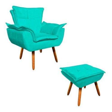Imagem de Kit Poltrona+puff Opala Cadeira Retro Suede Azul Turquesa - King Lar