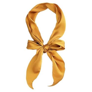 Imagem de COTIM COYIN Cachecol feminino liso skinny, lenço de pescoço longo de cor sólida, gargantilha para mulheres, bolsa de mão, Amarelo, 5.1"x54.3" (13x138cm)