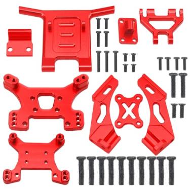 Imagem de ShareGoo Aluminum Front Bumper Shock Tower Mount Rear Wing Compatible with WLtoys 144001 144010 124016 124017 124018 124019 RC Car Upgrade Parts (Red)