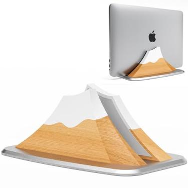 Imagem de AFOOYO Suporte vertical para laptop - Base de madeira em forma de pico de neve para MacBook, Surface, Chromebook, Dell e mais - Design que economiza espaço para todos os laptops
