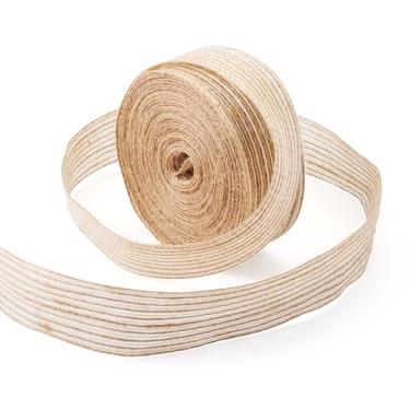 Imagem de FASHEWELRY Fita de tecido de serapilheira natural de 3,5 cm de largura, fita de juta rústica de malha para artesanato, guirlanda, festa, casamento, Natal