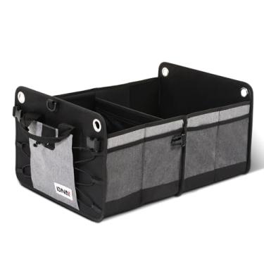 Imagem de DNA MOTORING Organizador de porta-malas de carro, tecido Oxford 600D impermeável com revestimento de PVC, organizador de porta-malas SUV dobrável com 2 compartimentos e 4 bolsos de malha, cinza,