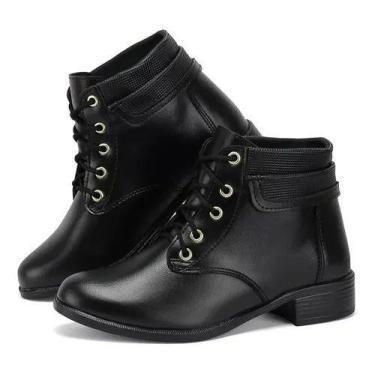 Imagem de Bota Coturno Feminino Com Cadarcos Exclusiva - Sapatofran, 36, Preto
