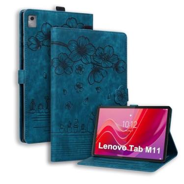 Imagem de Capa para tablet Lenovo Tab M11 / K11 LTE de 11 polegadas - couro PU com suporte para caneta, capa magnética - azul