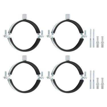 Imagem de uxcell 4 peças de braçadeira de suporte de tubo ajustável, 3-1/2" (89 mm) suporte de parede de teto anel dividido gancho de tubo de ferro galvanizado suporte de correia de tubo com parafuso e tubo de