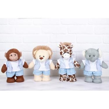 Imagem de Pelúcia Safári Em Pé 25cm Leão, Girafa, Elefante E Macaco. (XADREZ DE AZUL)