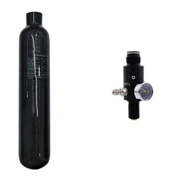 Imagem de TUXING Cilindro de fibra de carbono de 4500psi Tanque de ar PCP 0,5L Cilindro composto aprovado pela CE com válvula reguladora de paintball Medidor de pressão de saída: 1800psi - M18*1,5