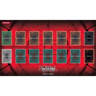 Imagem de Playmat Yu Gi oh Trading Card Game com marcação e fundo vermelho (58cm