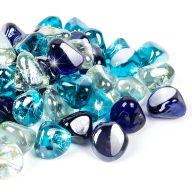Imagem de GASPRO Diamantes de Vidro de Fogo de 20 Libras de 1 Polegada, Pedras de Vidro para Fogueira para Lareira A Gás e Fogueira, Mistura de Branco, Azul Cobalto e Azul Margarita Azura, Alto Brilho