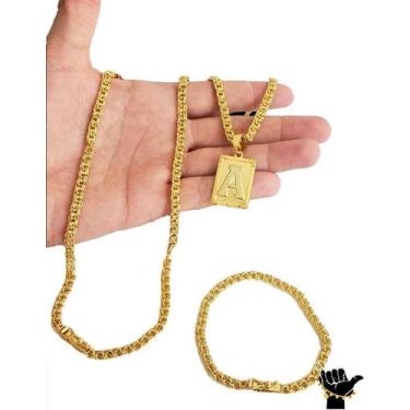 Imagem de Corrente Friso 5mm + Pulseira + Pingente - Banhado a Ouro - ToJoia18k