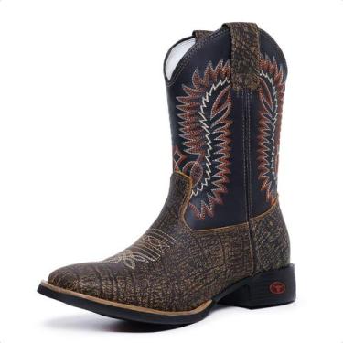 Imagem de Bota Texana Masculina Country Botina Cano Longo Couro Rajado - JNA Sho