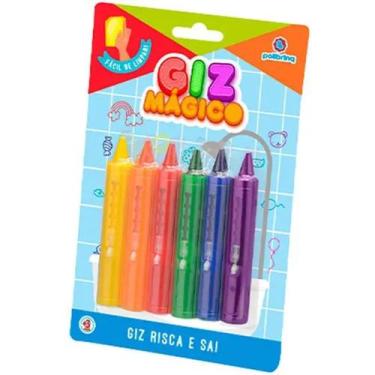 Imagem de Giz Mágico Risca e Apaga Retrátil Grosso Kit 6 Cores Brinquedo Educati