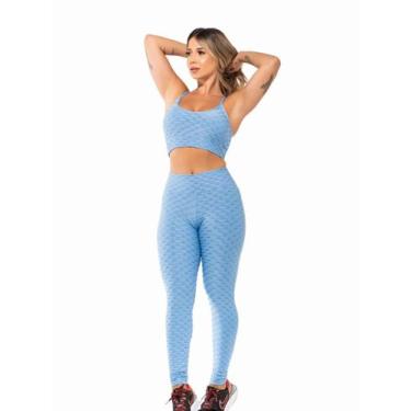 Imagem de Conjunto Fitness Feminino Bubble Azul Academia WarFit, GG