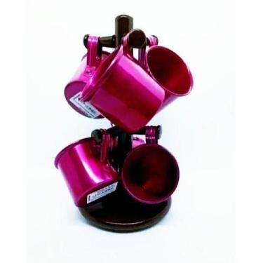 Imagem de Suporte Xícara Caneca em Madeira com 6 Canecas Alumínio Pink