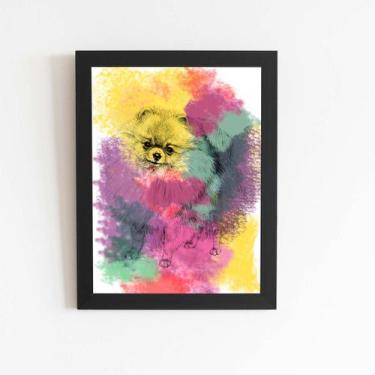 Imagem de Quadro Cachorro Lulu da Pomerânia Aquarela Moldura 60x40cm - PlimShop