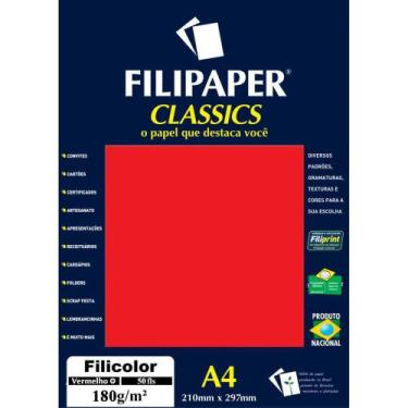 Imagem de Papel A4 Color Filicolor Vermelho 180G - Pacote com 50 Folhas - Filipe