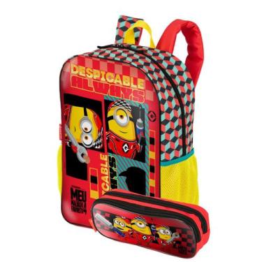 Imagem de Kit Mochila De Costas Minions Estojo Duplo Escolar Passeio, Vermelho