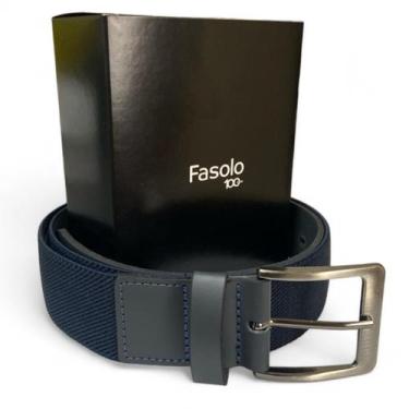 Imagem de Cinto Masculino Com Elástico Couro Legítimo Fasolo Casual, Azul, 115