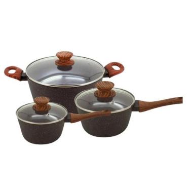 Imagem de Jogo de Panelas Antiaderente Ceramica Cooktop Fogão Indução Kit 3 Peça