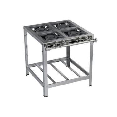 Imagem de Fogão Industrial 4 bocas Duplas 30x30 Luxo Aço Inox 304 Metalmaq, Gás 