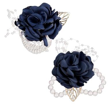 Imagem de Crownguide Conjunto de corpete de pulso para casamento com flores falsas para noivas e damas de honra, Azul, One Size
